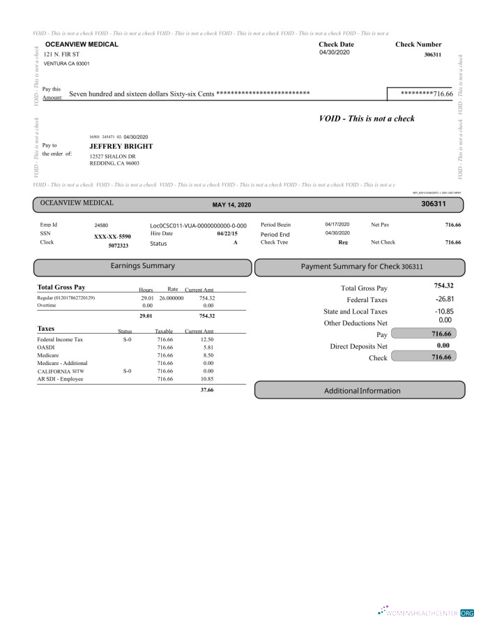 Download Oceanview Medical Paystub Photoshop template